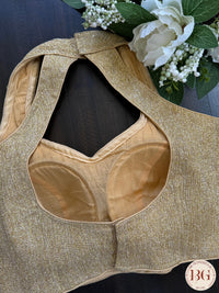 Sequin readymade blouse with halter neck - Golden