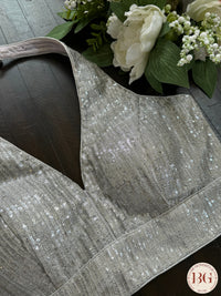 Sequin readymade blouse with halter neck- silver