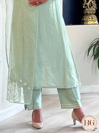 Party wear 3 piece muslin silk suit with organza dupatta