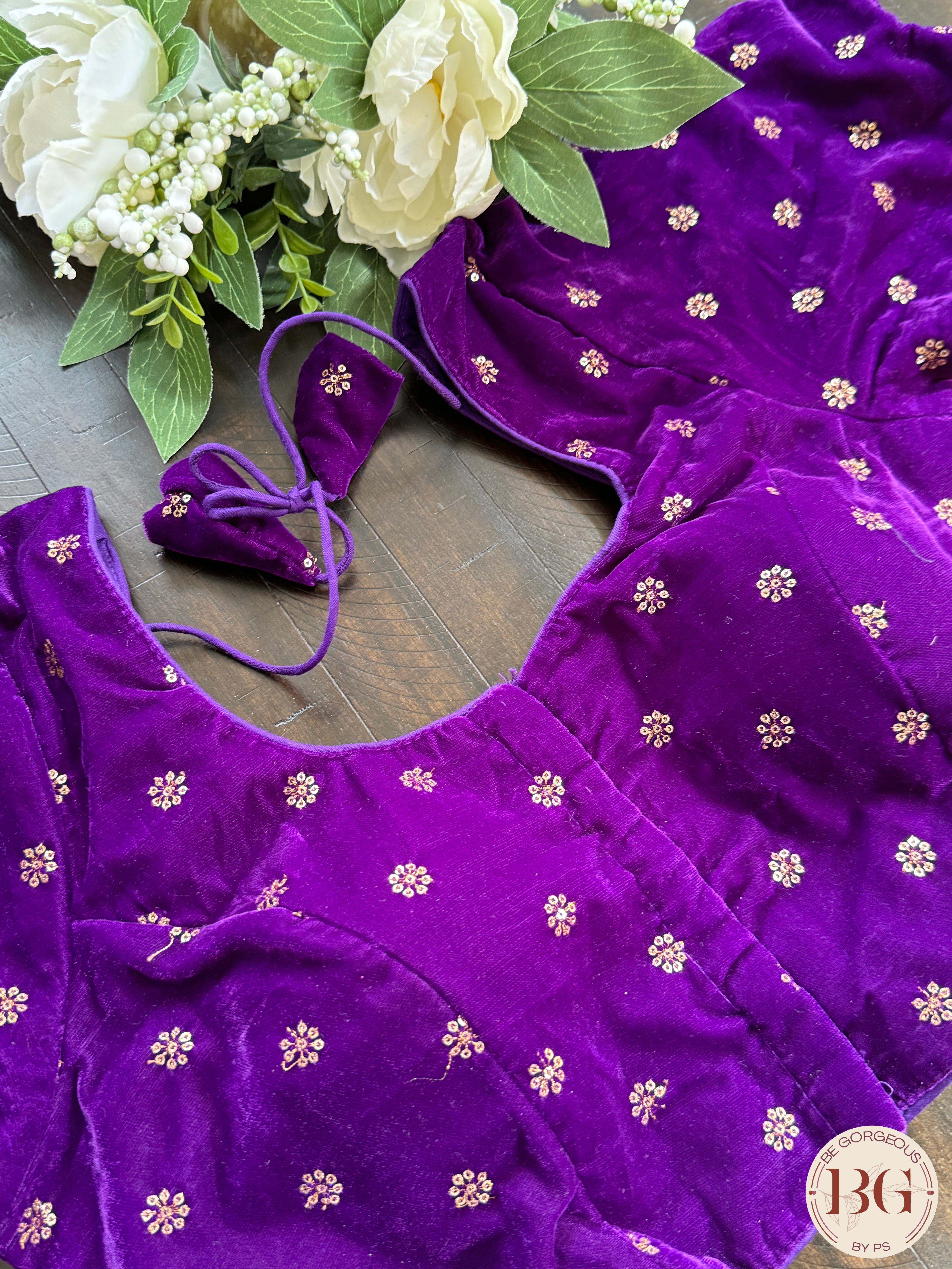 Velvet Blouse with sleeves - Purple