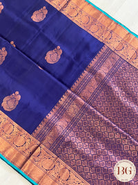 Pure Kanjeevaram Silk with copper zari border and pallu color - navy blue