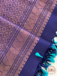 Pure Kanjeevaram Silk with copper zari border and pallu color - navy blue