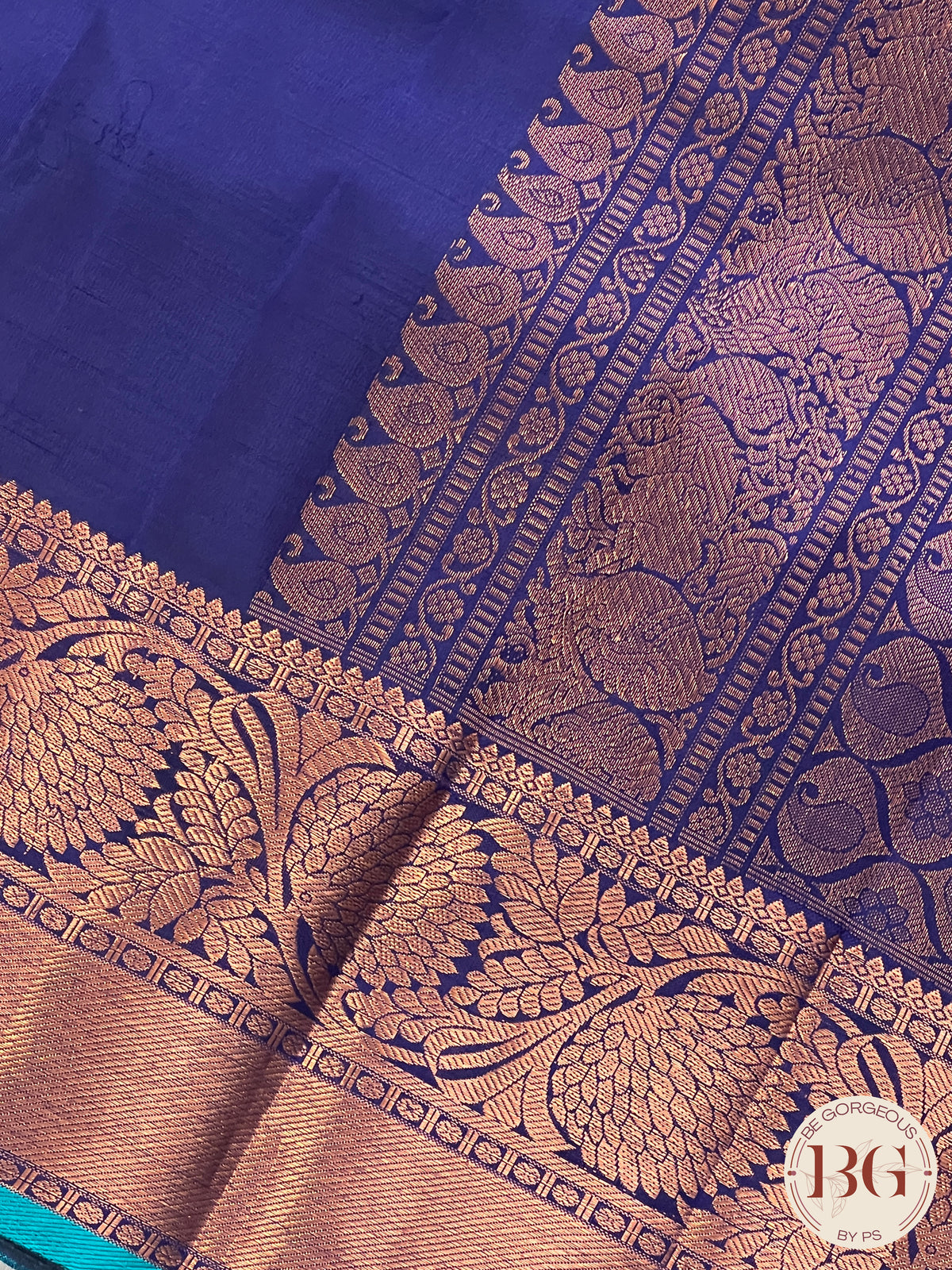 Pure Kanjeevaram Silk with copper zari border and pallu color - navy blue