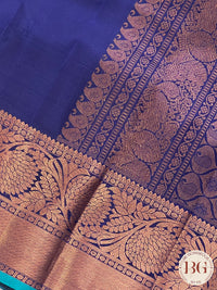 Pure Kanjeevaram Silk with copper zari border and pallu color - navy blue