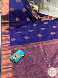 Pure Kanjeevaram Silk with copper zari border and pallu color - navy blue