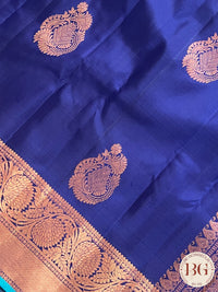 Pure Kanjeevaram Silk with copper zari border and pallu color - navy blue