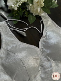 Raw Silk readymade blouse - Silver