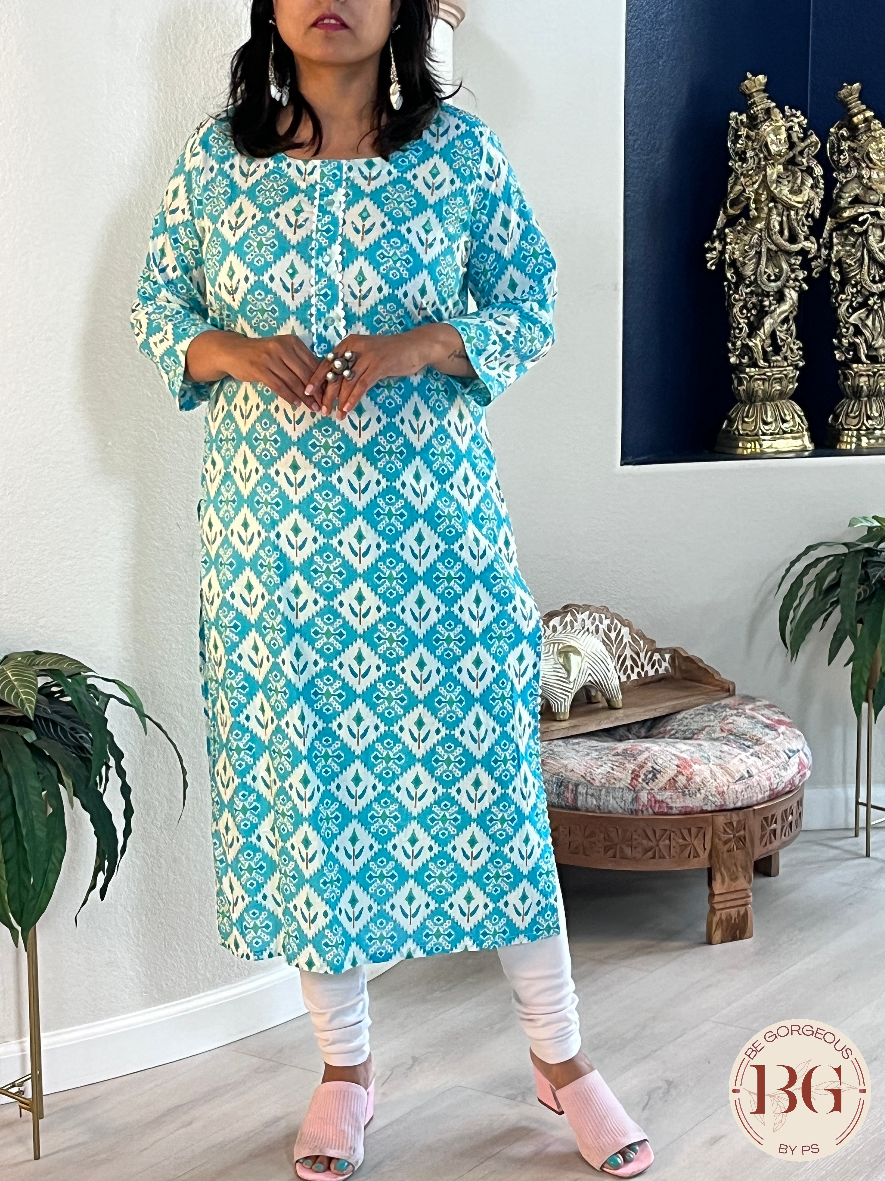 Cotton kurti in gorgeous firozi color