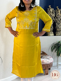 Muslin silk kurti with gota work in yellow/golden color