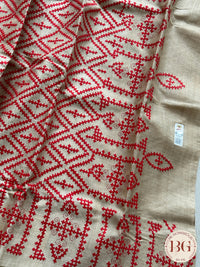 Tussar Silk Kutch Stitch Saree - Beige Red Silk mark certified