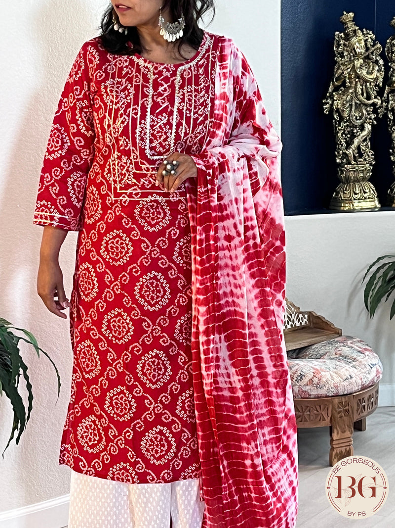 3-piece flared palazzo set with full size tie dye dup;atta and bandhani prints