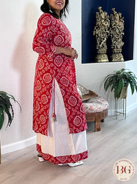 3-piece flared palazzo set with full size tie dye dup;atta and bandhani prints