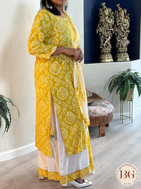 Flared palazzo 3 -piece cotton set with bandhani prints and gorgeous yellow color