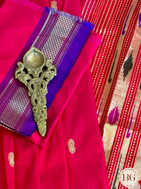 Paithani Pure Silk Handloom Saree - Pink Red with purple