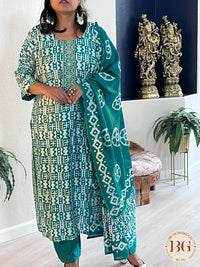 3-piece dupatta set in gorgeous green color in muslin silk fabric with full size dupatta