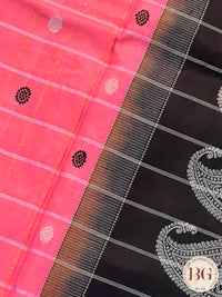 Gadwal Pure Silk Handloom Saree color - pink biack