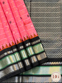 Gadwal Pure Silk Handloom Saree color - pink biack