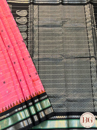 Gadwal Pure Silk Handloom Saree color - pink biack