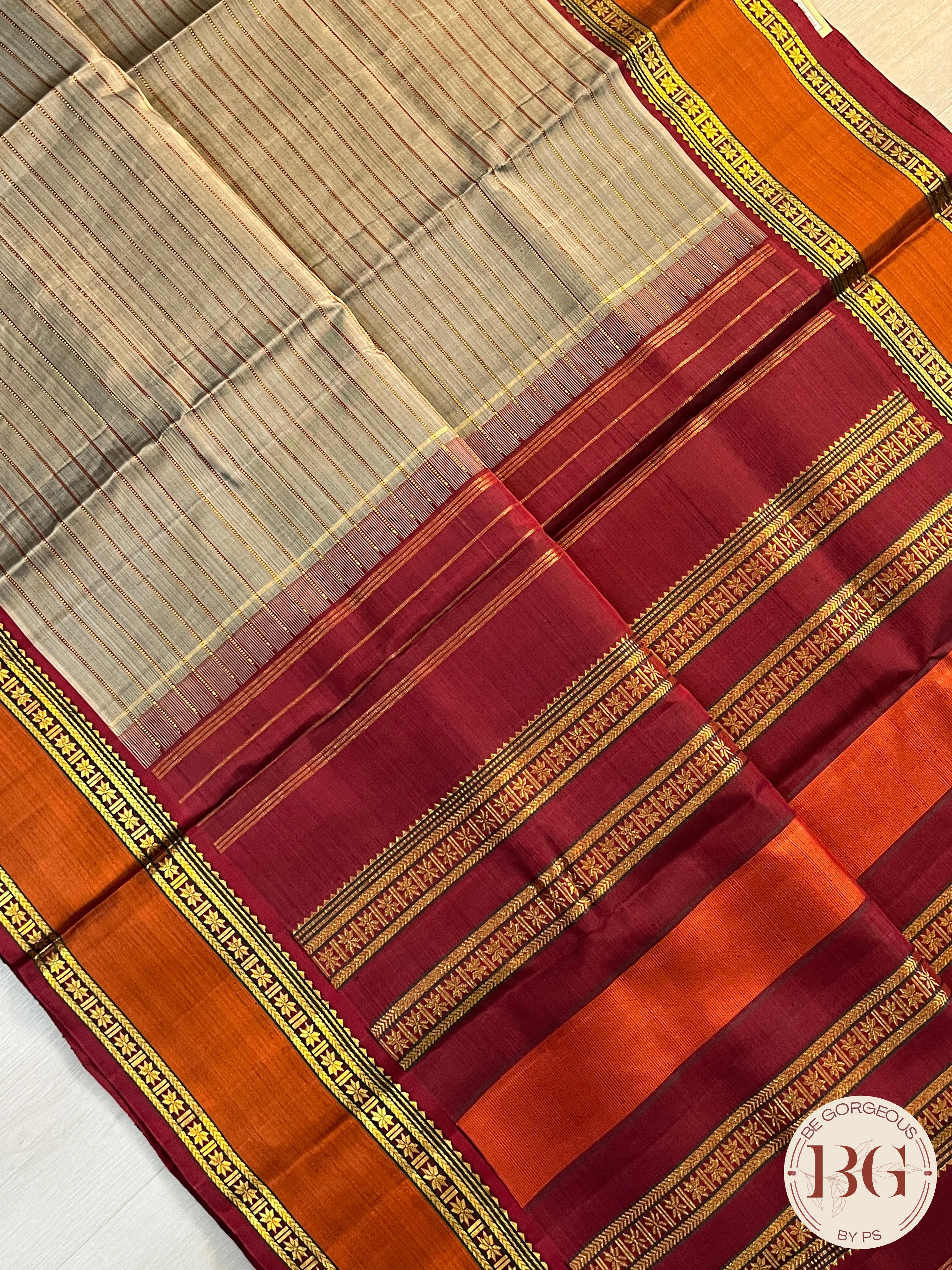 Pure Kanjeevaram Silk color - light brown grey maroon