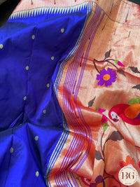 Paithani Pure silk handloom saree with Single muniya - Blue