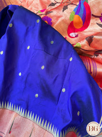 Paithani Pure silk handloom saree with Single muniya - Blue