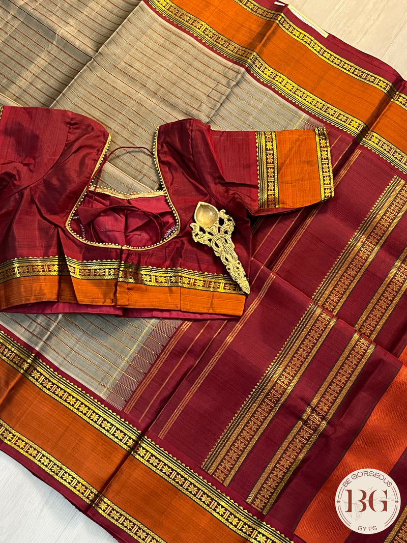 Pure Kanjeevaram Silk color - light brown grey maroon