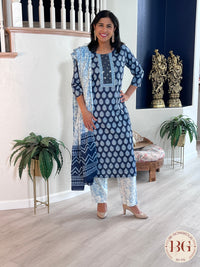 3-piece cotton suit set in gorgeous indigo print