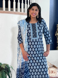 3-piece cotton suit set in gorgeous indigo print