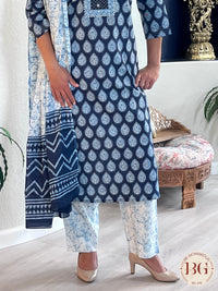 3-piece cotton suit set in gorgeous indigo print