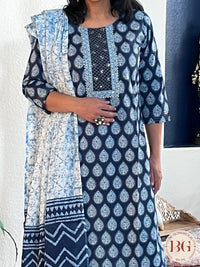 3-piece cotton suit set in gorgeous indigo print