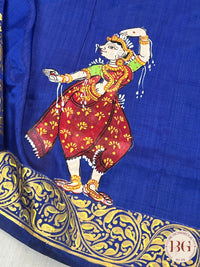Handpainted Pure Silk Pattachitra Saree color - blue