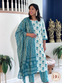 3-piece cotton suit set with dupatta