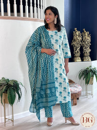 3-piece cotton suit set with dupatta