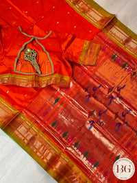 Handloom paithani pure silk saree color - orange