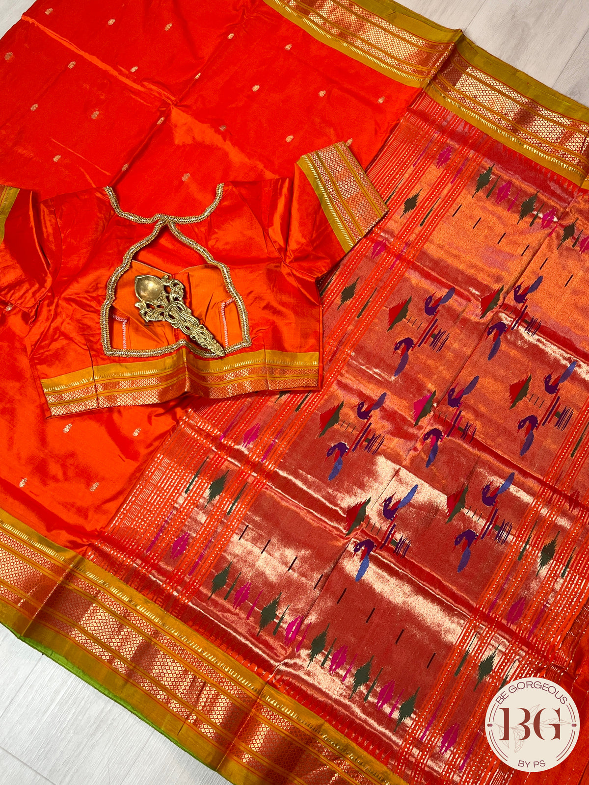 Handloom paithani pure silk saree color - orange