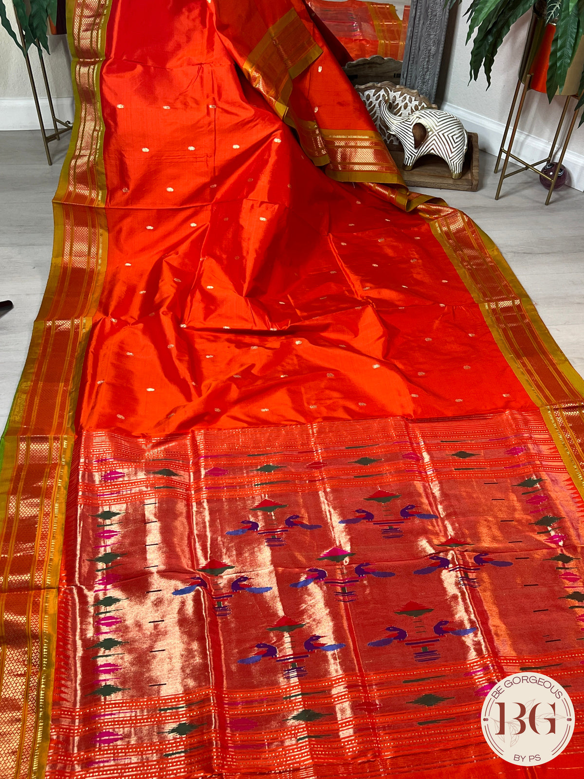 Handloom paithani pure silk saree color - orange