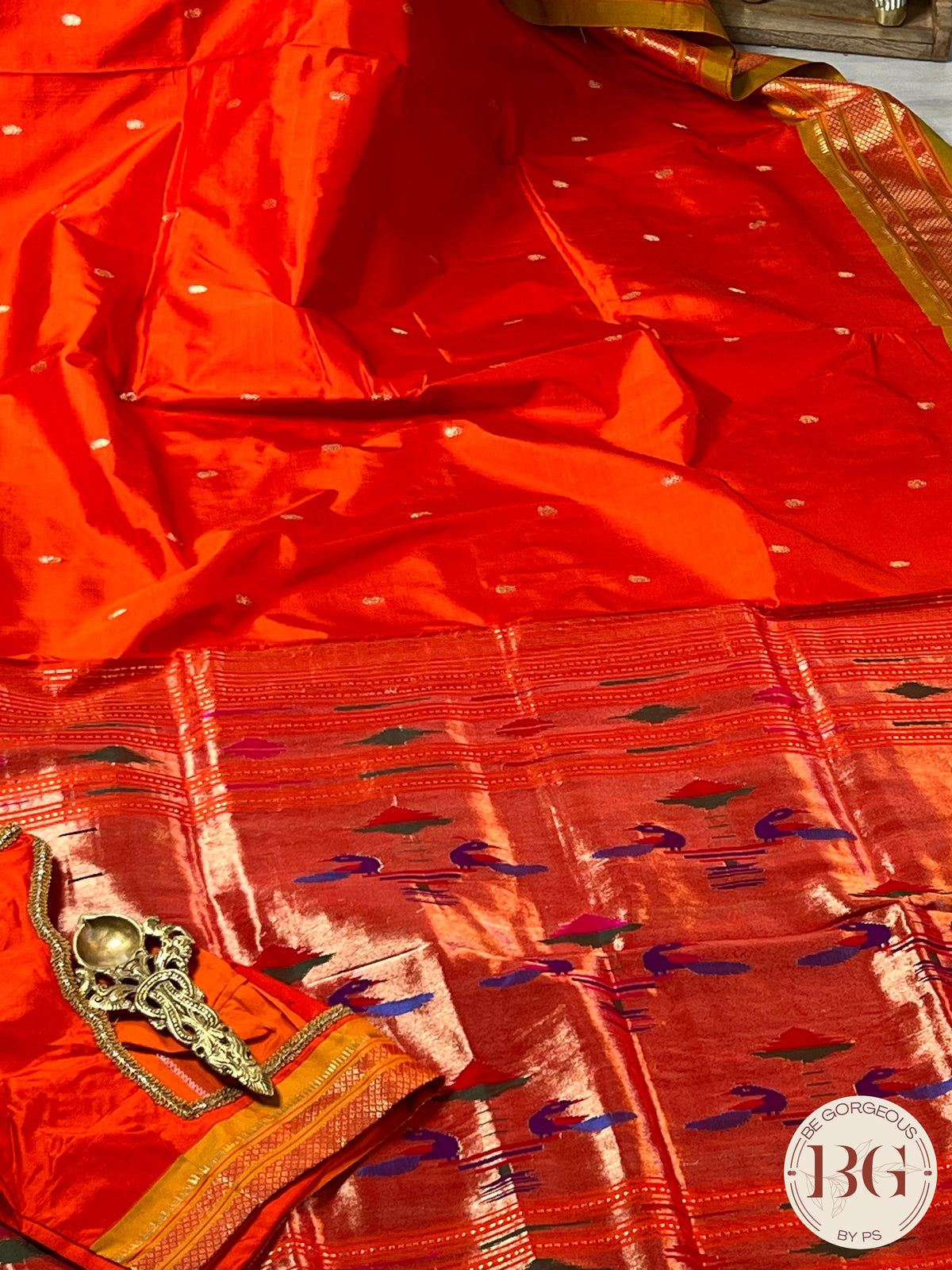 Handloom paithani pure silk saree color - orange