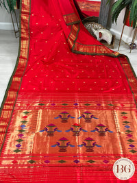 Handloom paithani pure silk saree color - red
