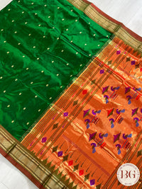 Handloom paithani pure silk saree color - green