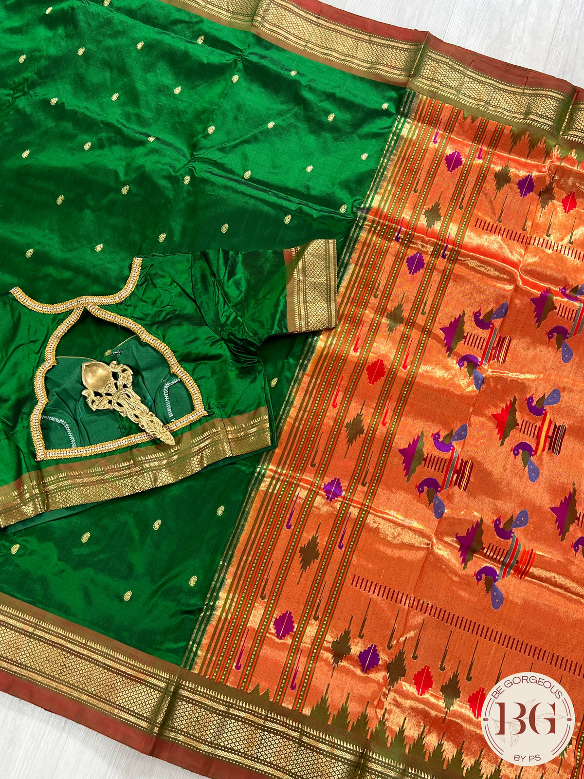 Handloom paithani pure silk saree color - green