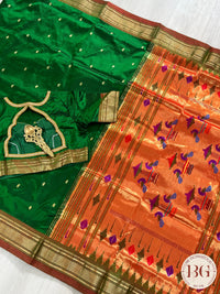 Handloom paithani pure silk saree color - green