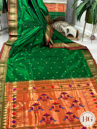 Handloom paithani pure silk saree color - green