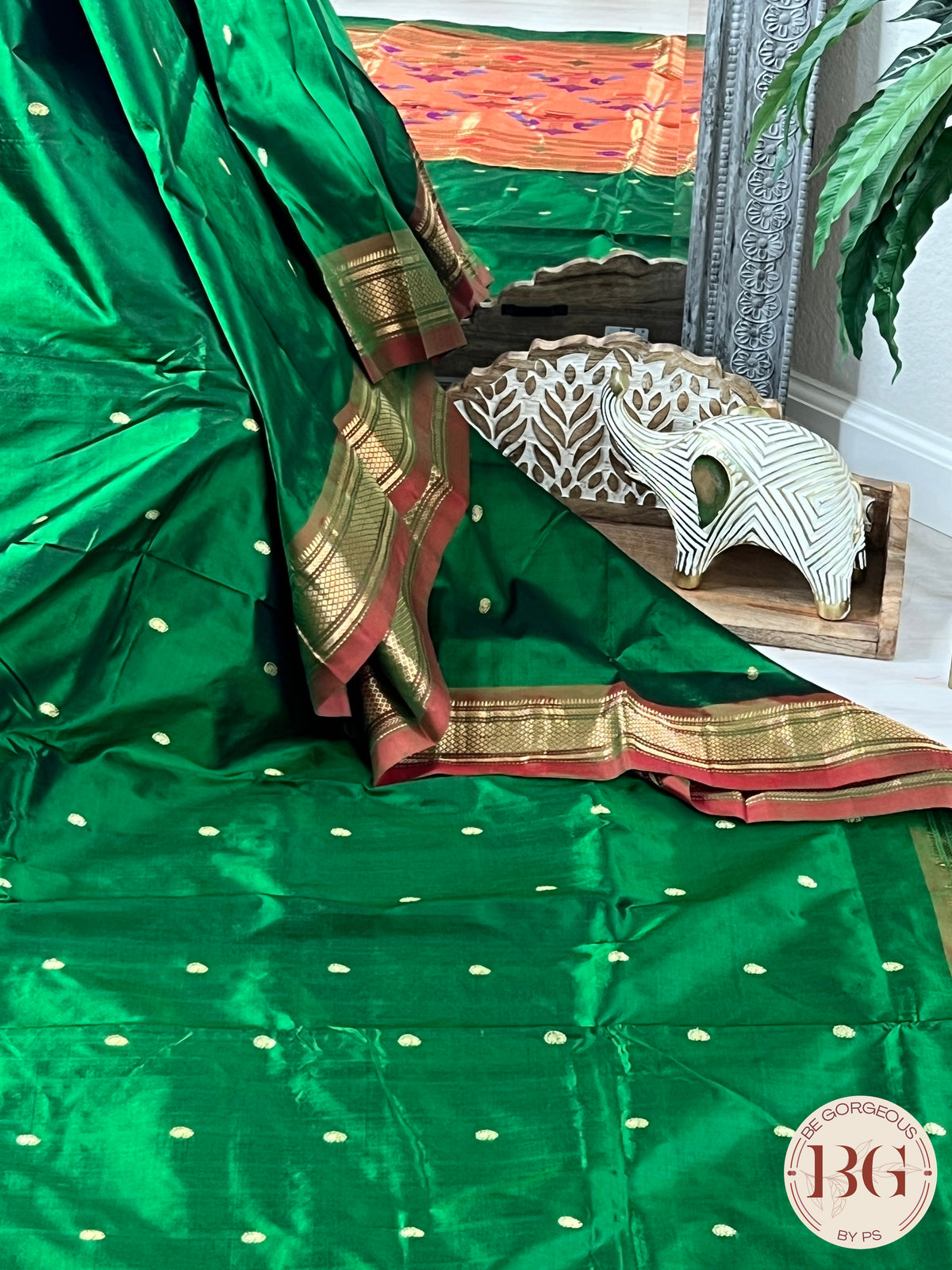 Handloom paithani pure silk saree color - green