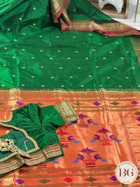 Handloom paithani pure silk saree color - green