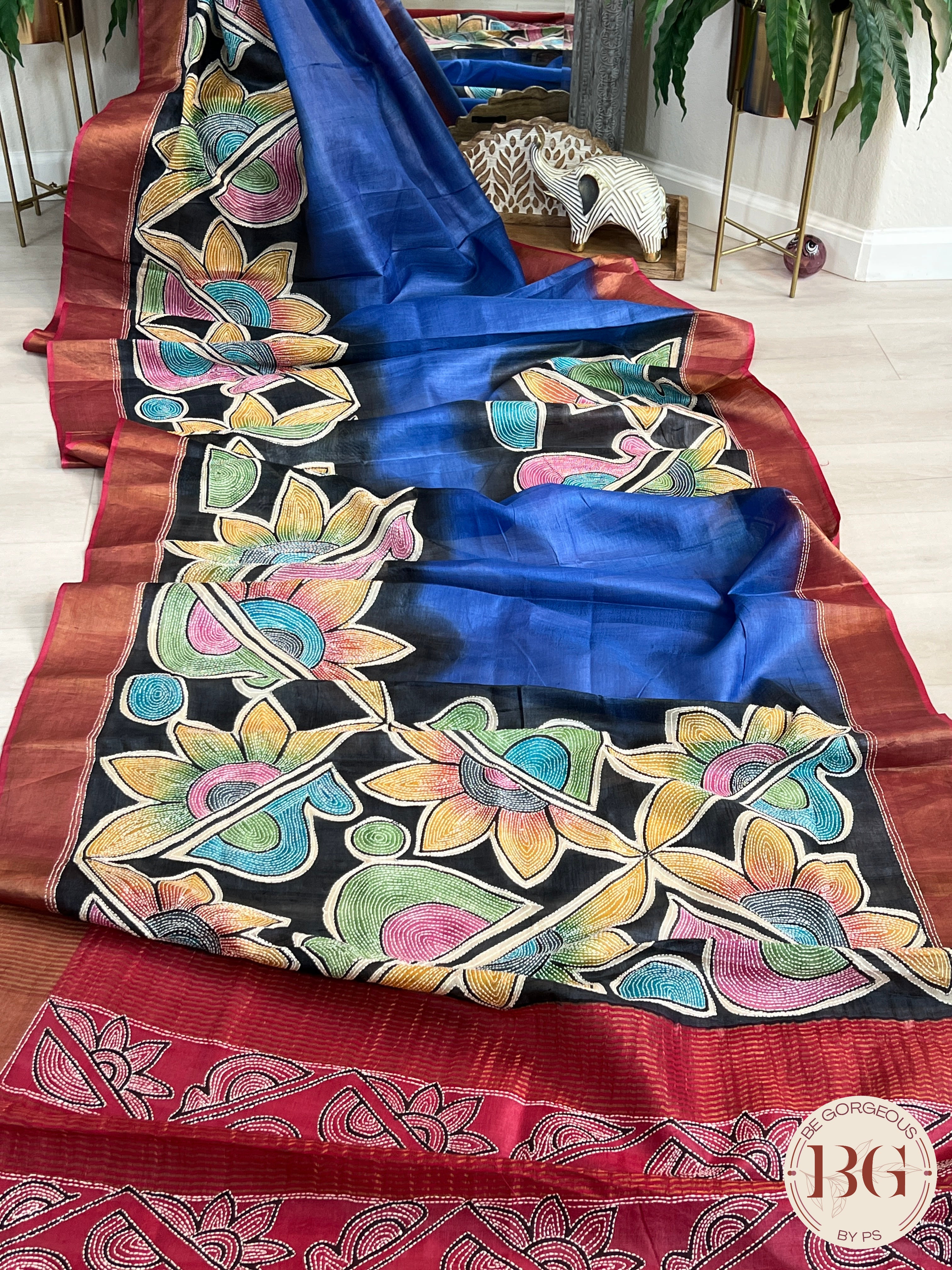 Tussar Katha Saree color - blue