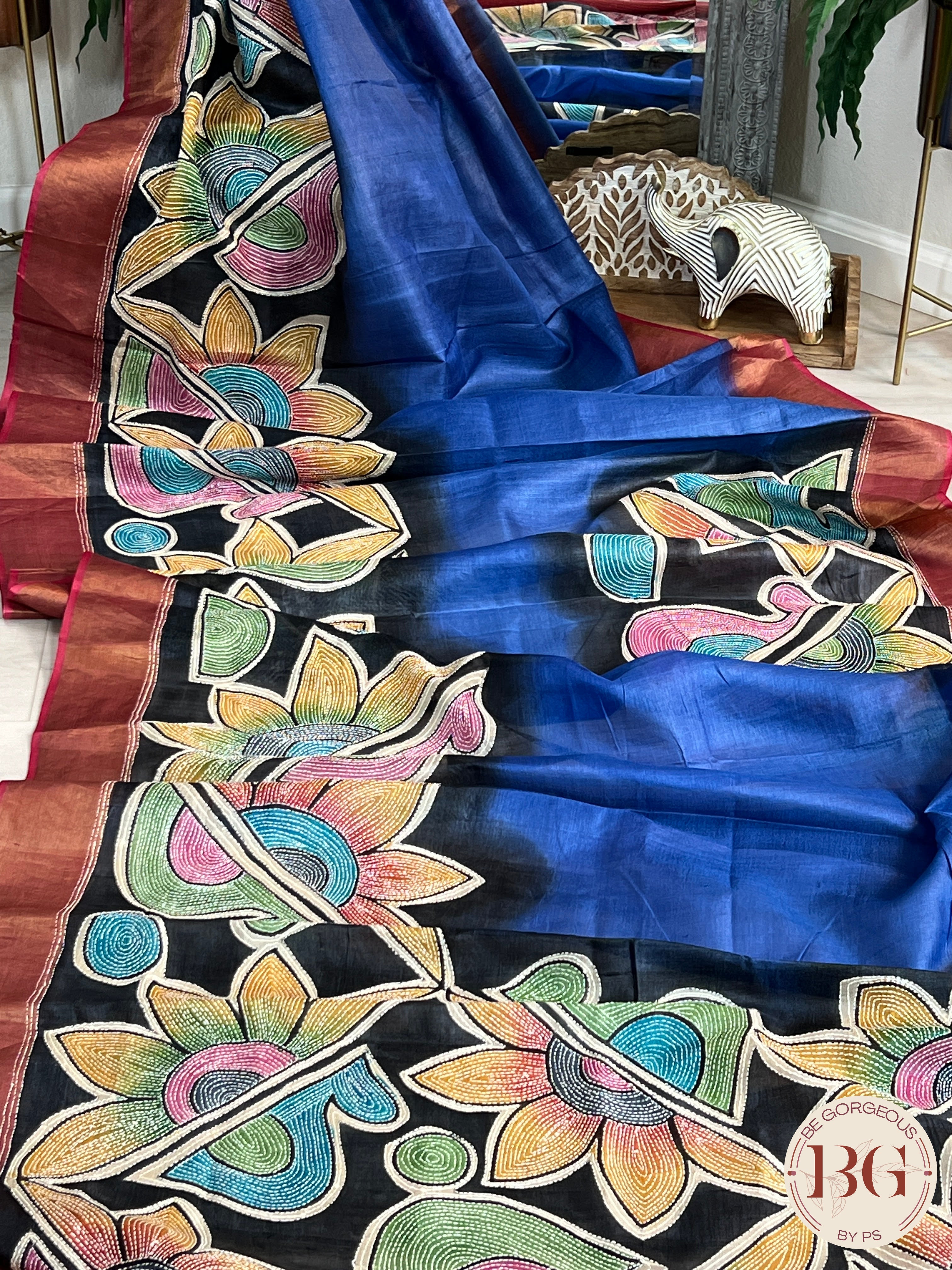 Tussar Katha Saree color - blue