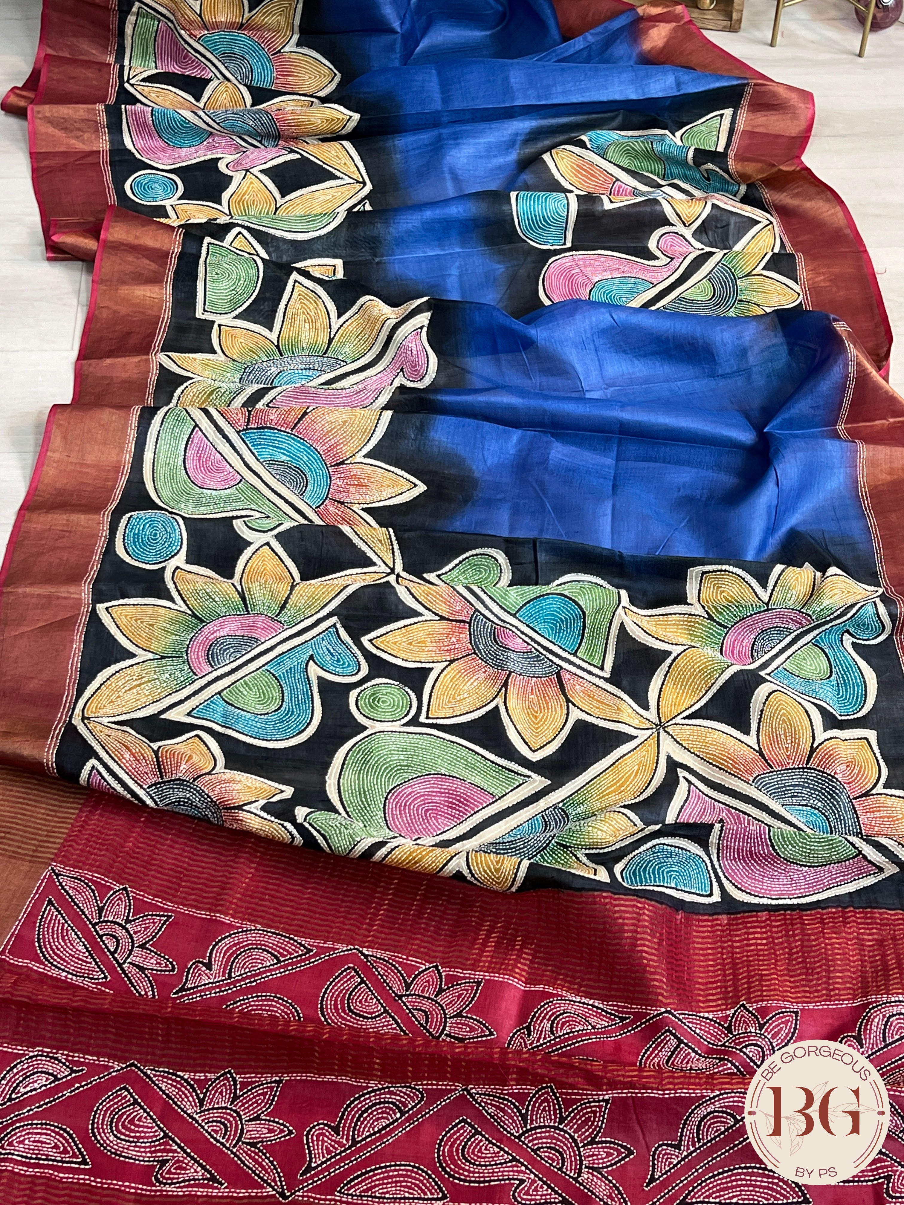 Tussar Katha Saree color - blue