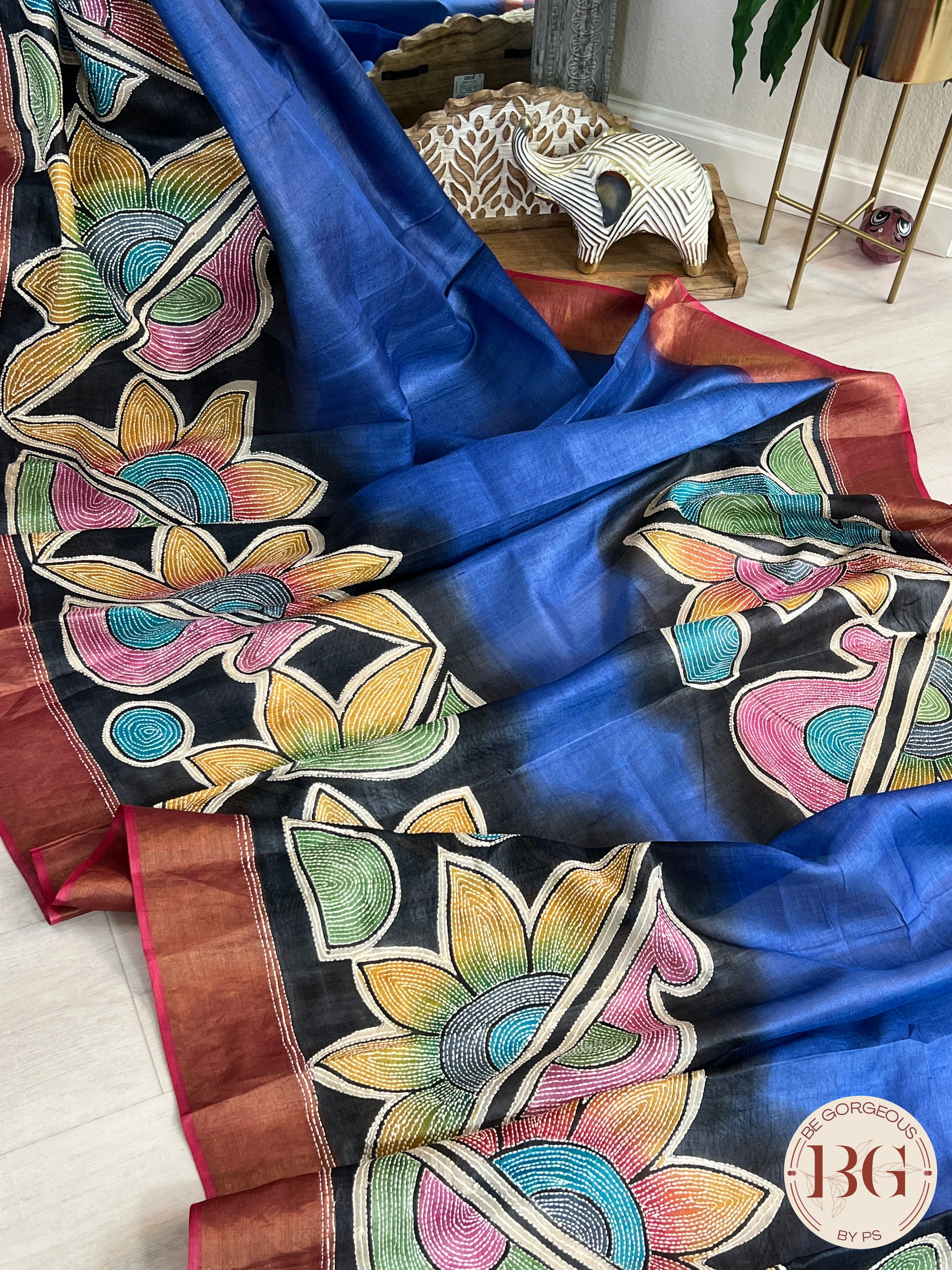 Tussar Katha Saree color - blue