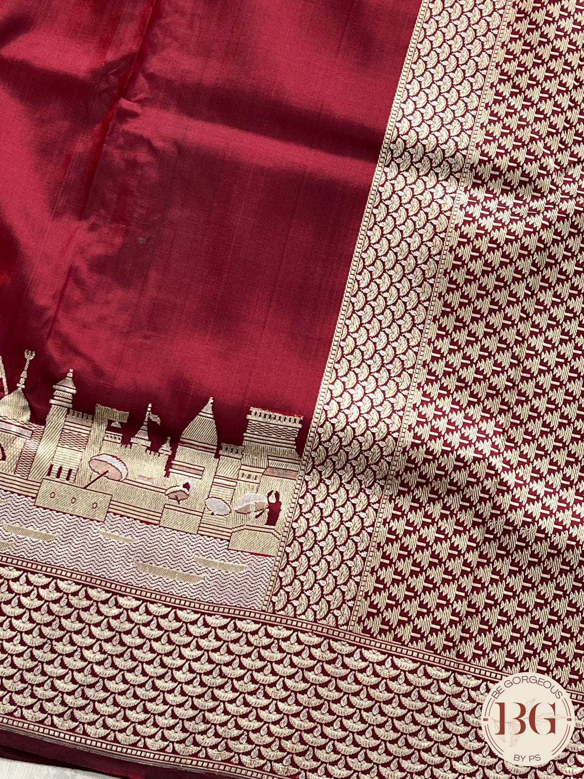 Banarasi Ganga ghat Pure silk- silkmark certified saree saree color - maroon