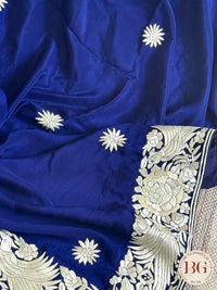 Hand Parsi Gara Embroidery on pure crepe silk - Blue